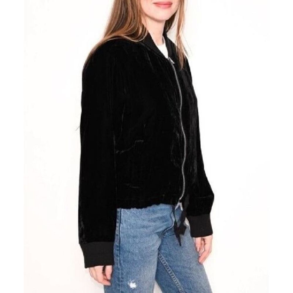 J. CREW Women's Velvet Zipper Front Bomber Jacket Black Size Small